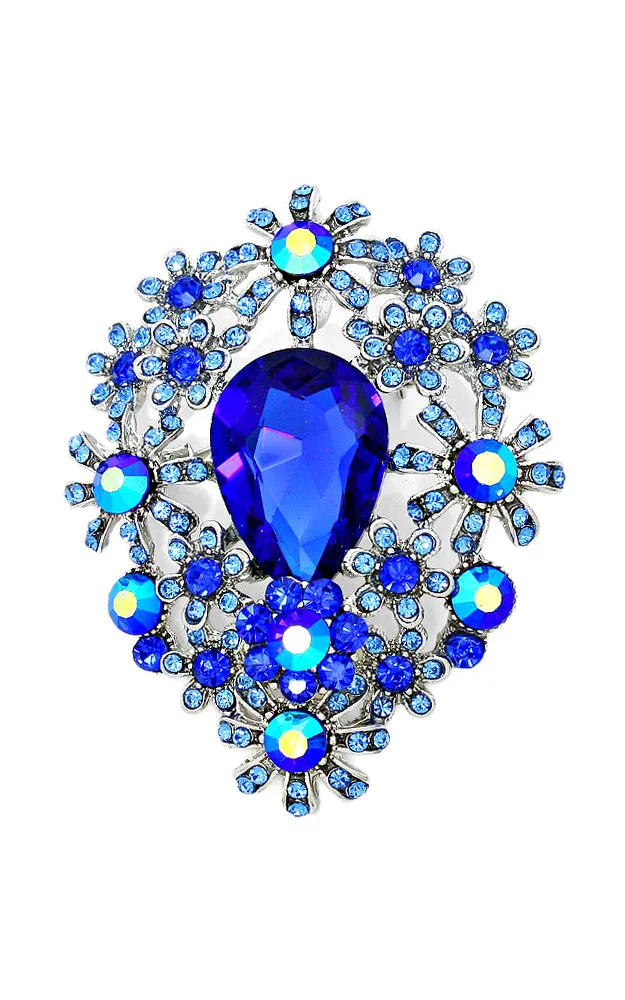 06411 Blue crystal flower cluster brooch / pendant