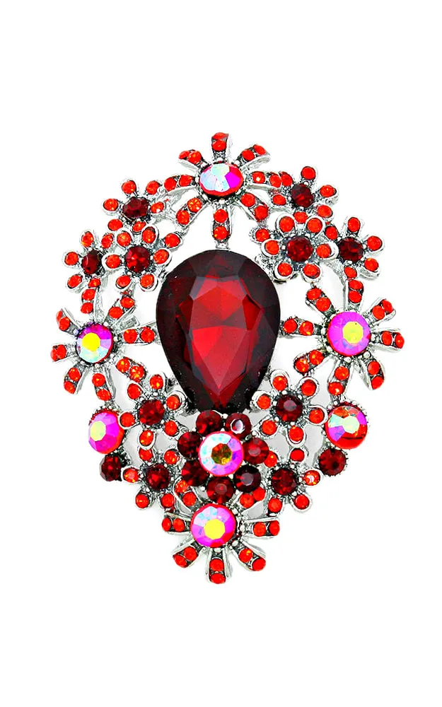 06411 Red crystal flower cluster brooch / pendant