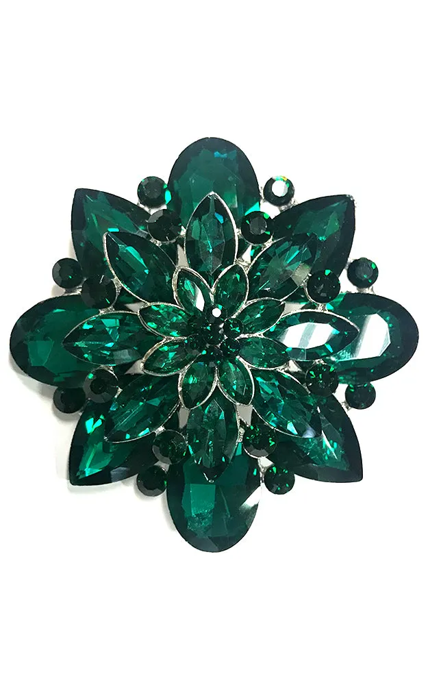 06672 Emerald Crystal Chunky Flower brooch