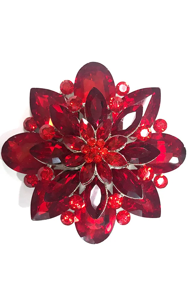 06672 Red Crystal Chunky Flower brooch