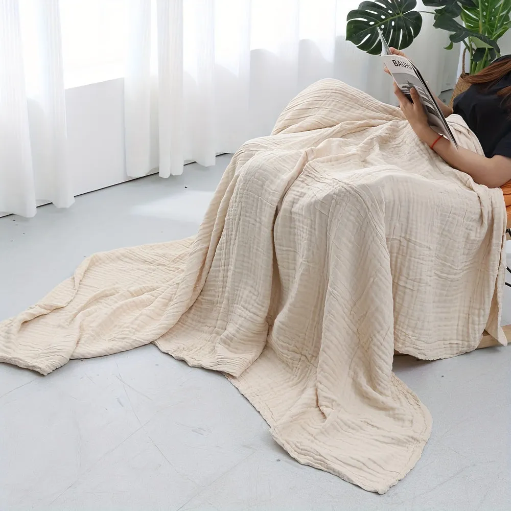 1pc Soft & Breathable Muslin Throw Blanket - 6-Layer Thermal Lightweight Blanket for Couch Bed Adults - All Season Gauze Blanket for Fall, Winter, Spring, and Ramadan - Perfect for Indoor and Outdoor Use