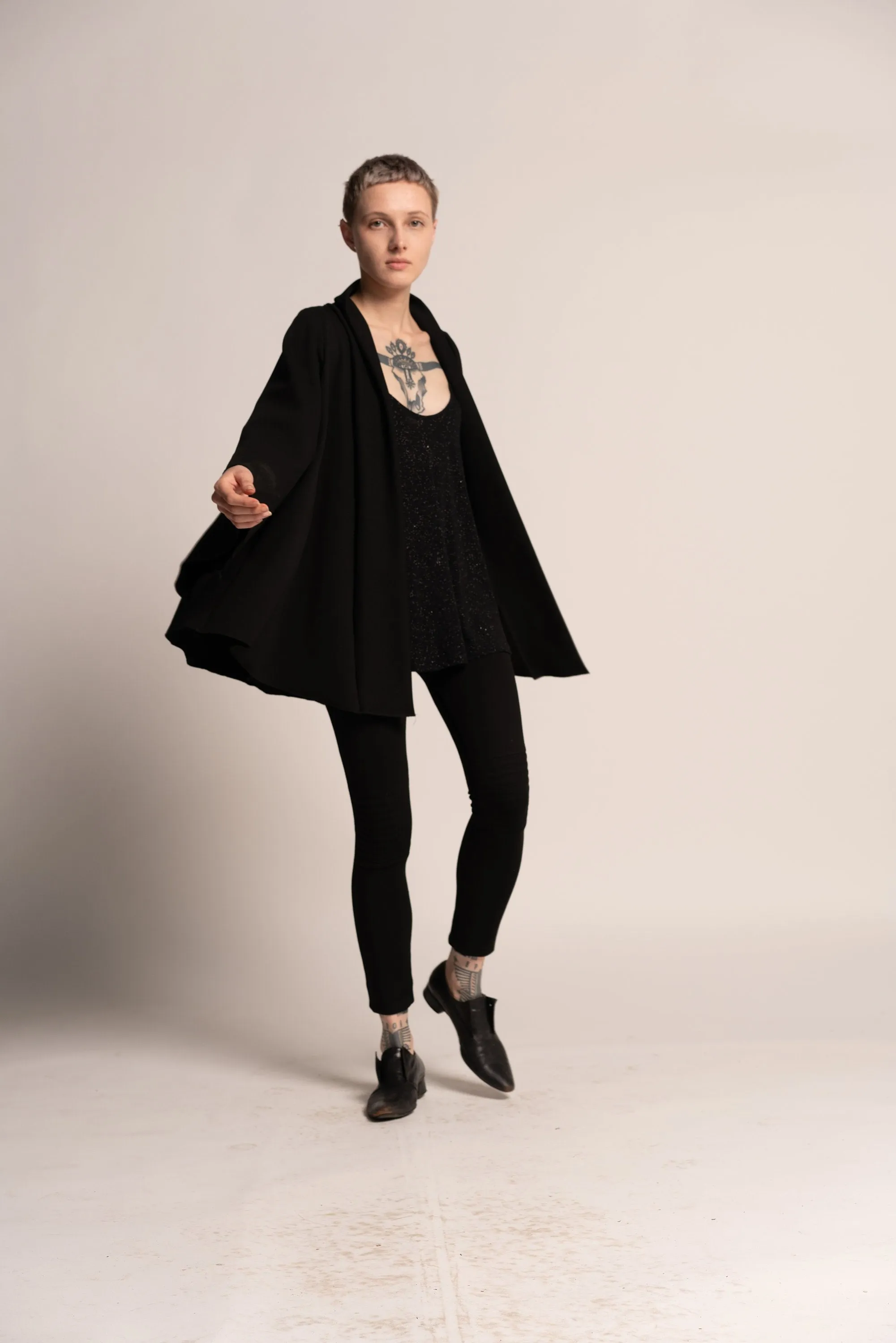 A-Line Black Kimono Cape Jacket