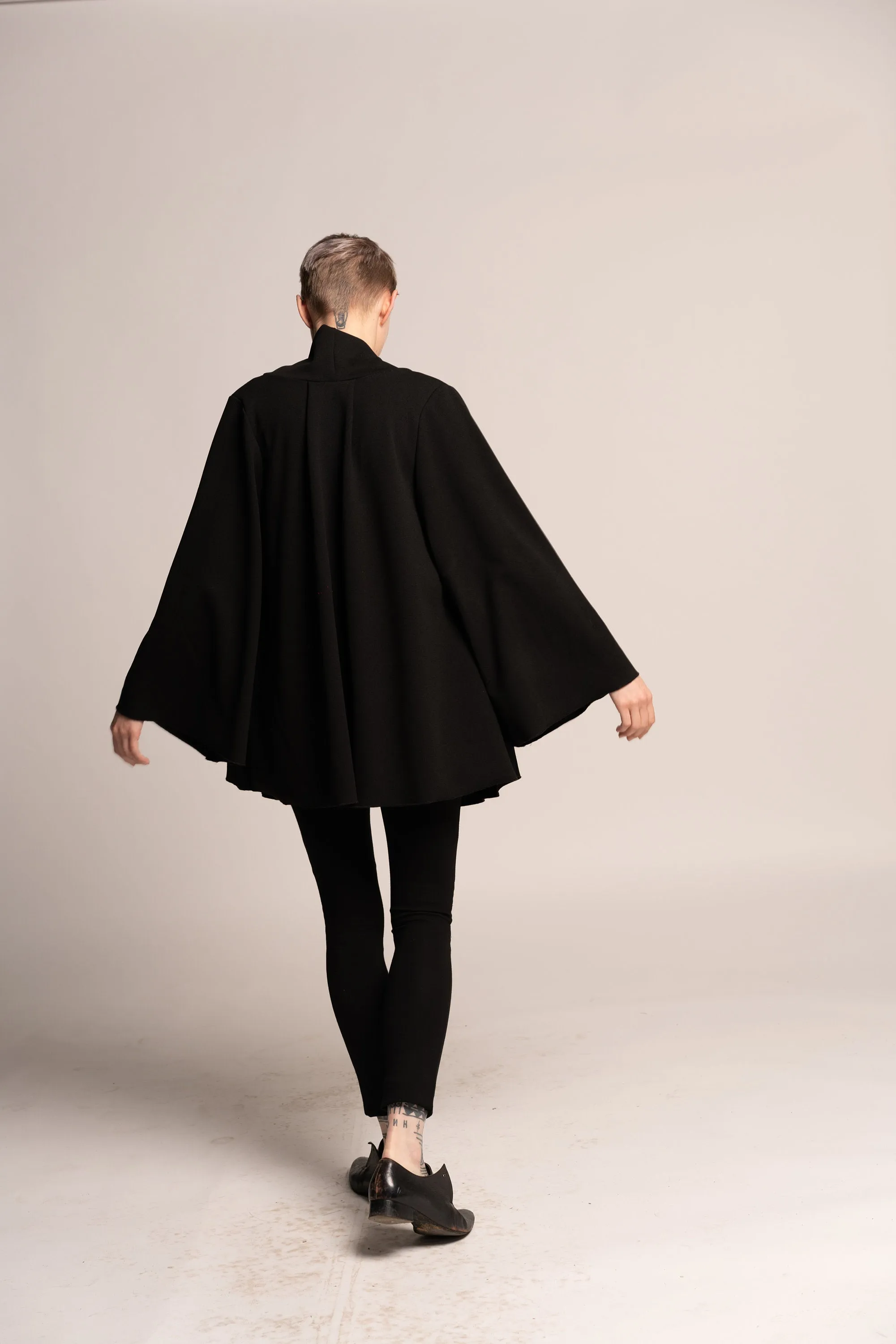 A-Line Black Kimono Cape Jacket