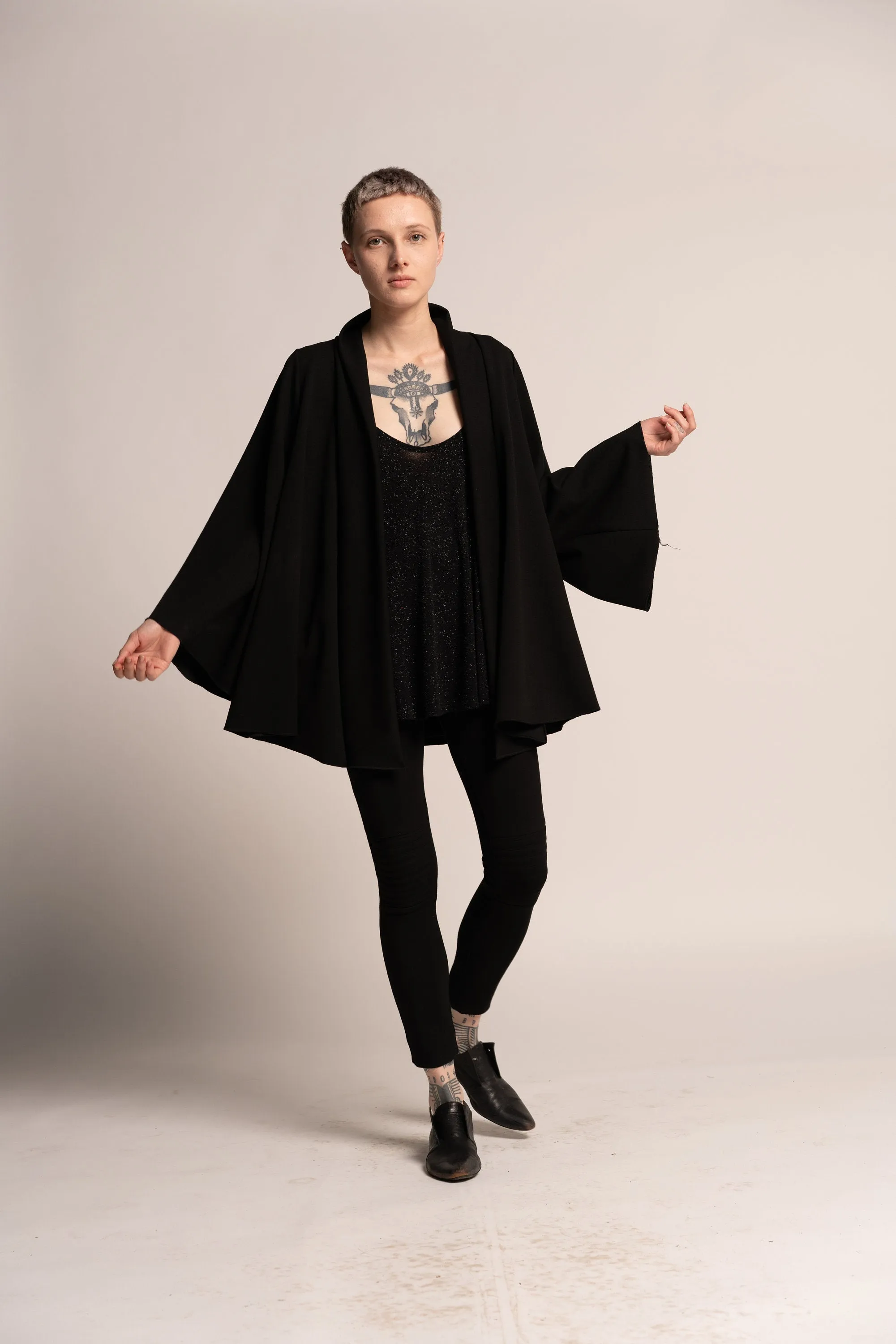 A-Line Black Kimono Cape Jacket