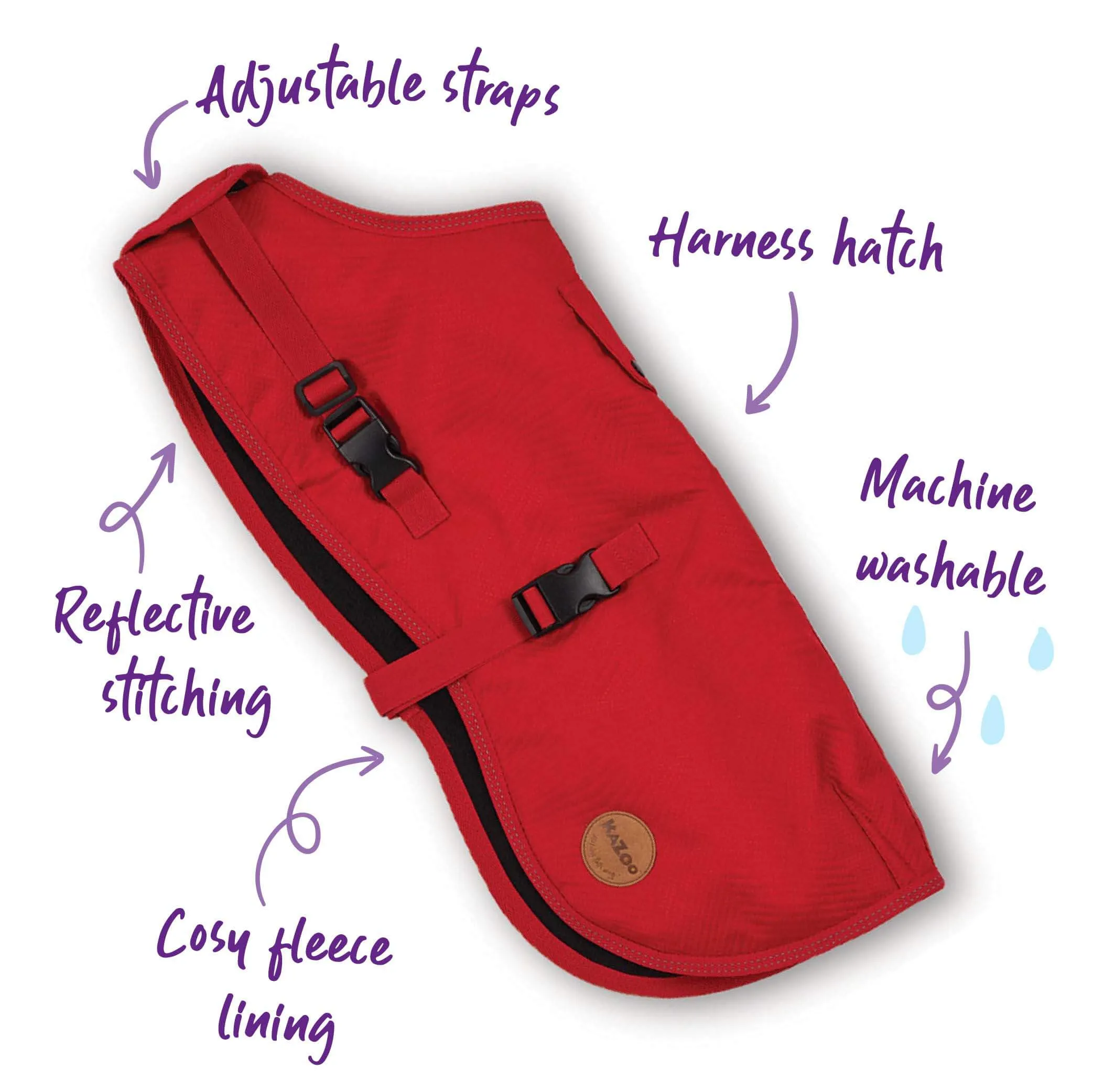 Adventure Dog Coat with Harness Hatch - Red