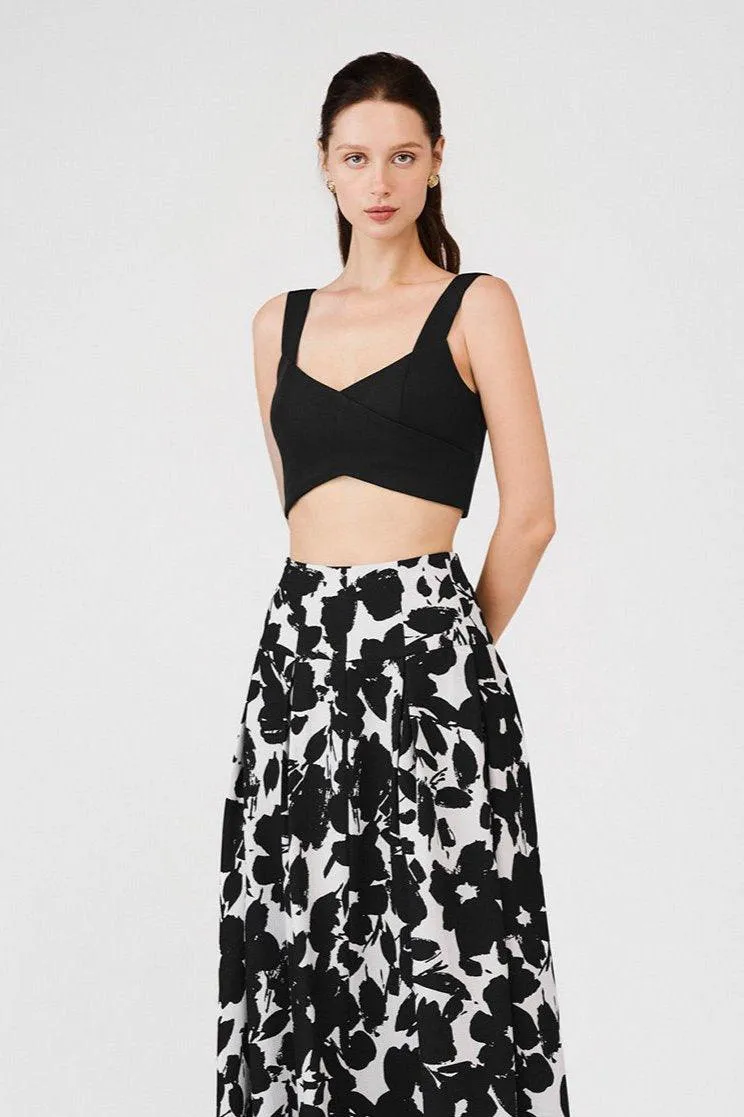 Alessia Drop Waist Box Pleated Poly Silk Midi Skirt