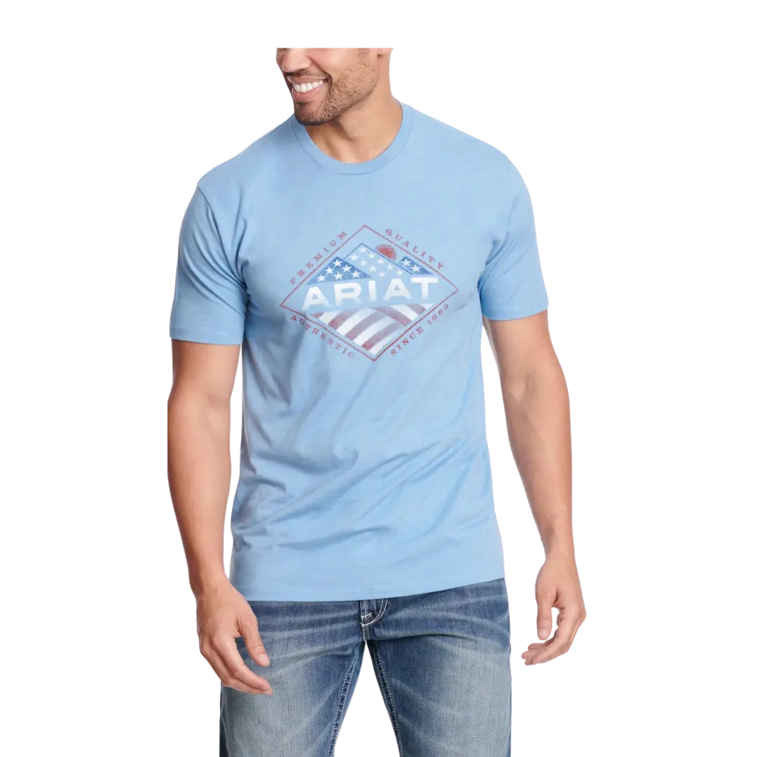 Ariat Men's Light Blue American Flag Logo Graphic T-Shirt