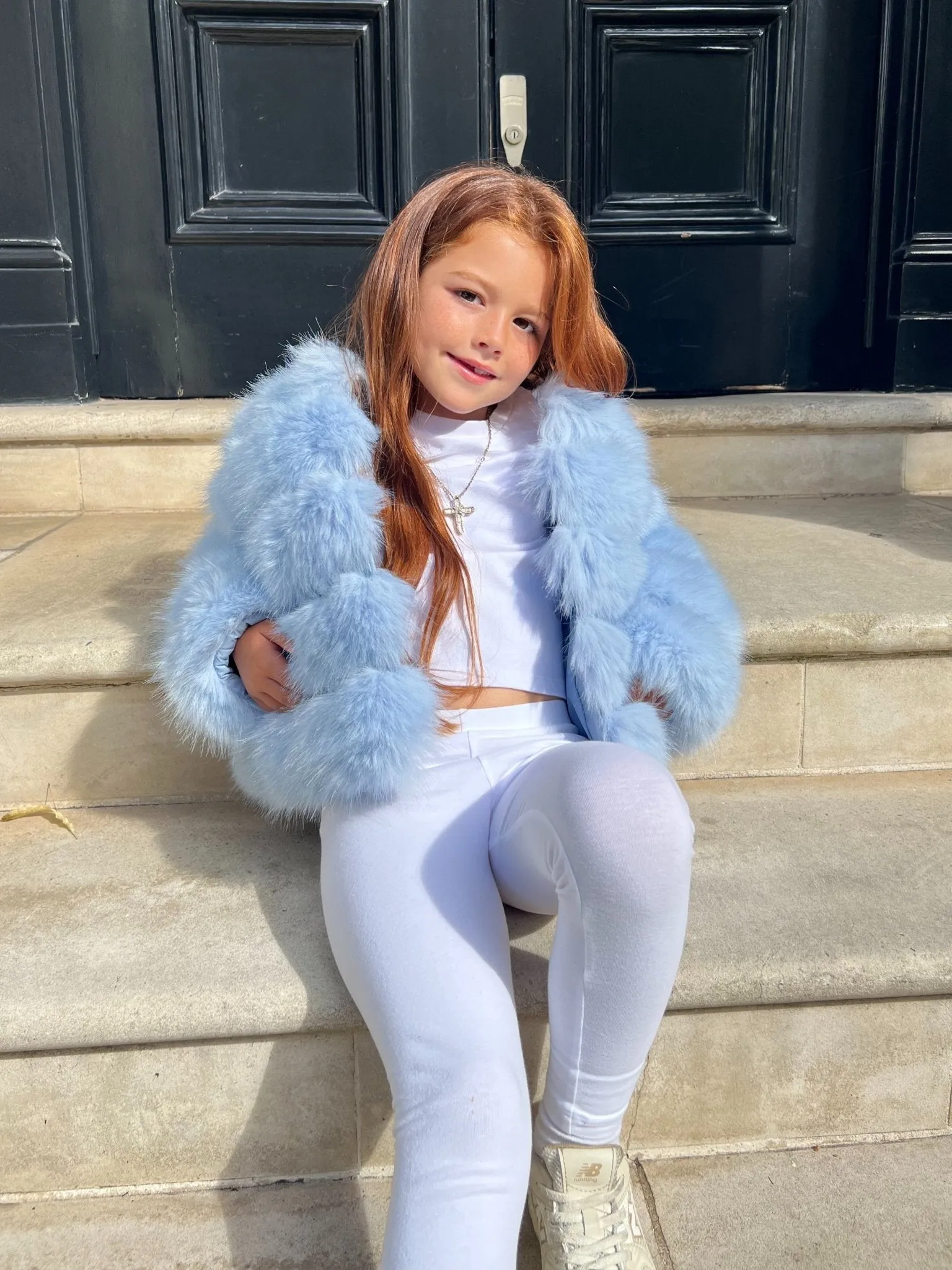 Baby Blue Childrens Faux Fur Coat