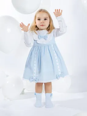 Baby Girl Lucia Collection Dress with Bows and Frilly long sleeve -  Baby Blue