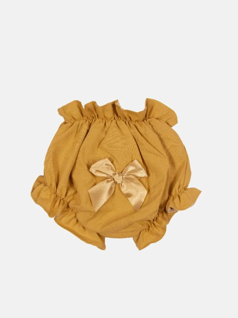 Baby Girl Lucia Collection Dress with Bows and Frilly long sleeve -  Mustard