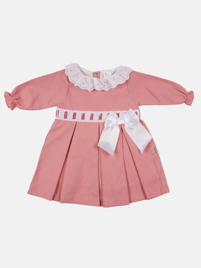 Baby Girl Valentina Dress with Bow and Frills - Dusty Pink