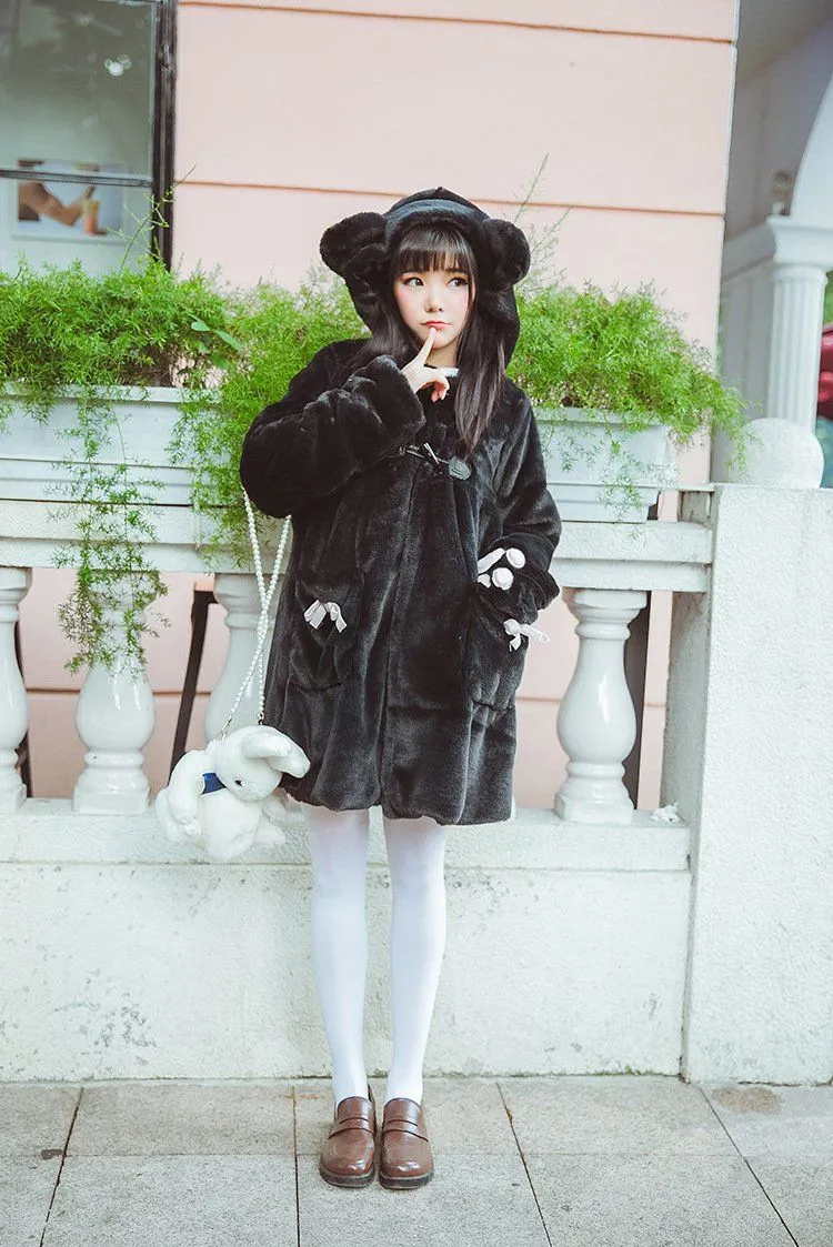 Bear Ears Hoodie Paws Sleeve Fur Coat SD00261