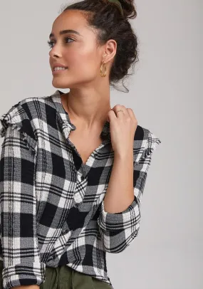 BELLA DAHL - Long Sleeve Frayed Ruffle Button Down in Highland Peak