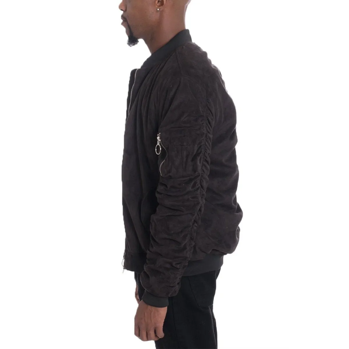 Black Faux Suede Bomber Jacket