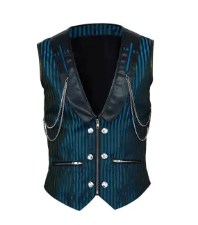 Blue Stripes Brocade Gothic Men's Waist Coat