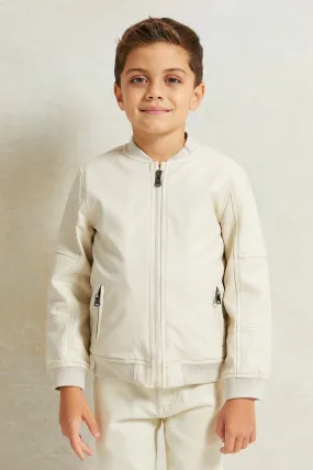 Boys Beige Bomber Jacket