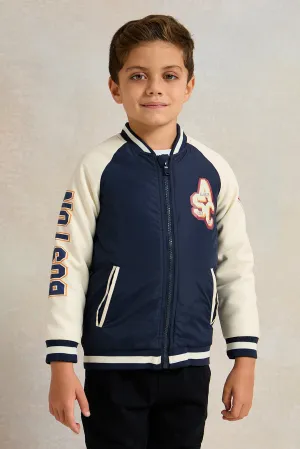 Boys Navy Embellished Bomber Jacket