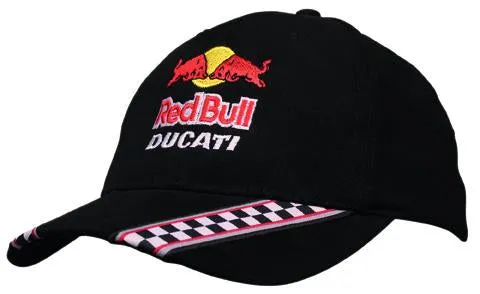 BRUSHED HEAVY COTTON CAP WITH RACING RIBBON ON PEAK & CLOSURE