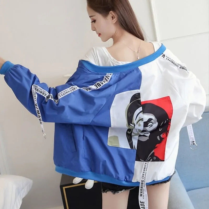 Clown Print Thin Chic Windbreaker Baseball Bomber