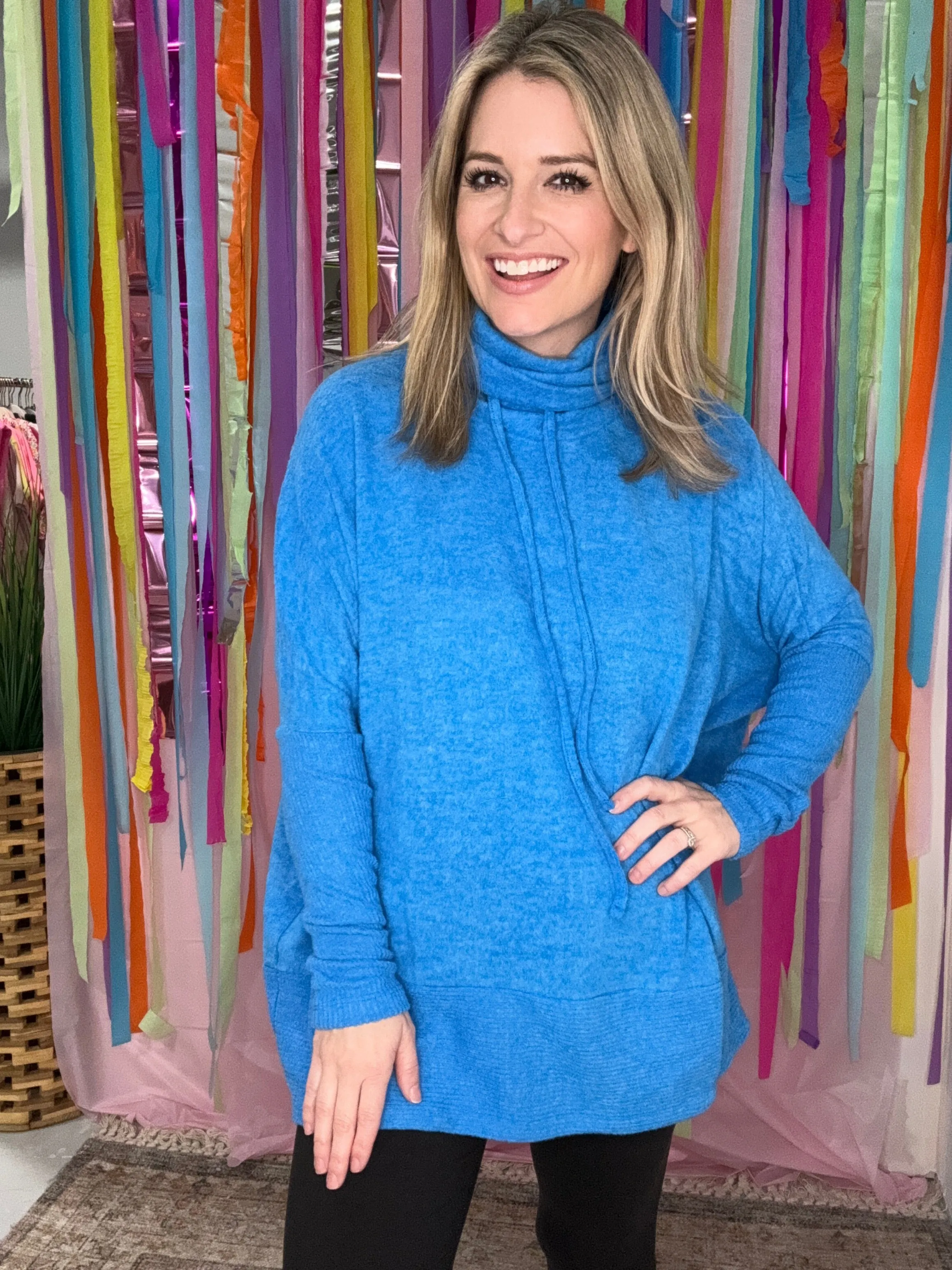 Cozy Cowl Neck Tunic in Ocean Blue