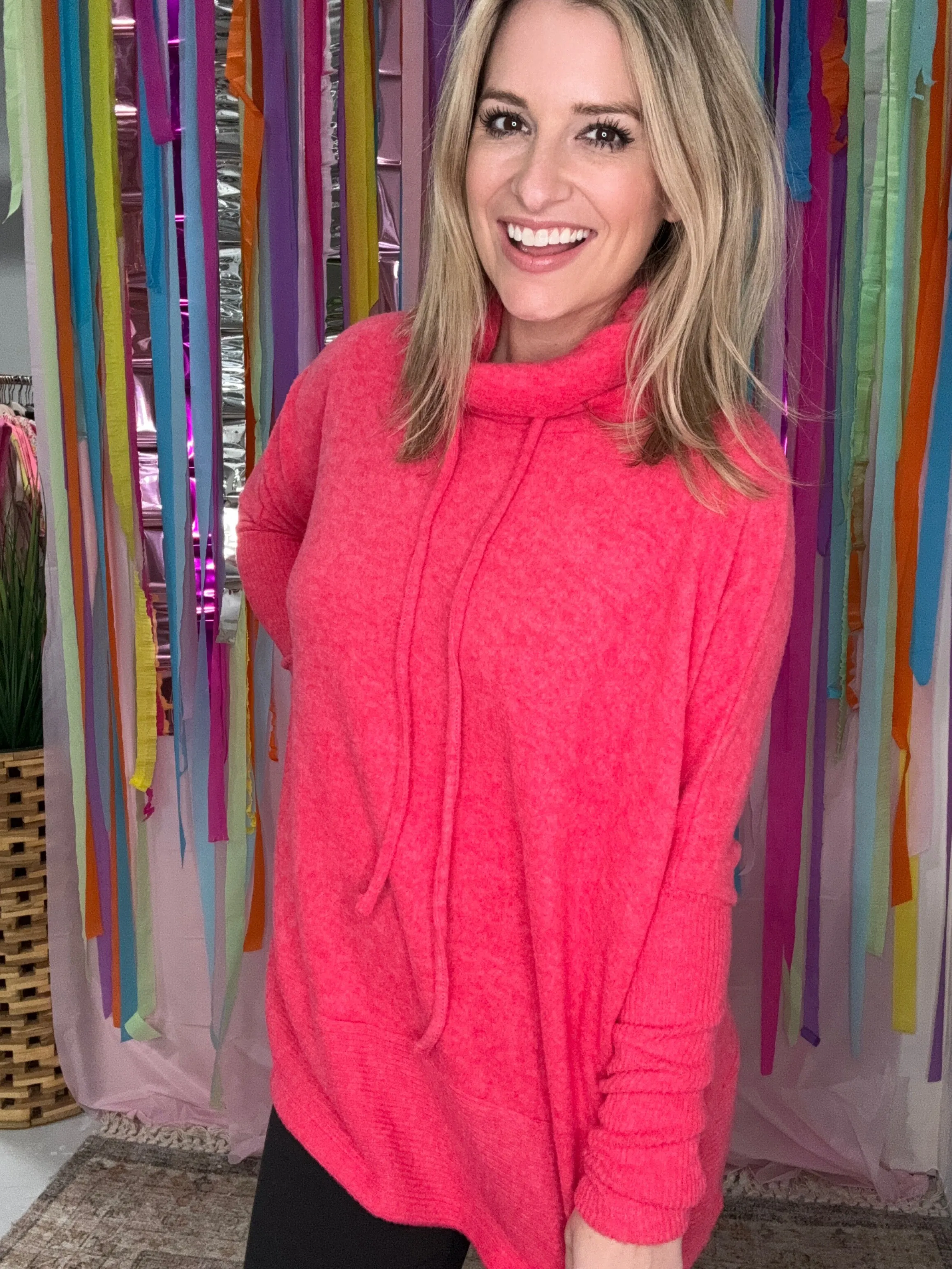 Cozy Cowl Neck Tunic in Viva Magenta