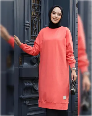 Cozy Knee-Long Cotton Blouse in Orange Shade   بلوزة رياضية قطنية دافئة باللون البرتقالي الجميل