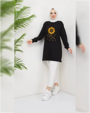 Cozy Long Blouse in Black Shade   بلوزة قطنية دافئة باللون الأسود الجميل