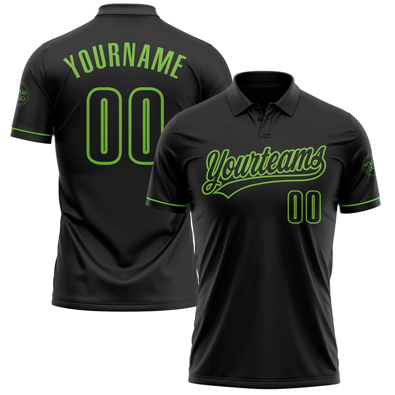 Custom Black Black-Neon Green Performance Vapor Golf Polo Shirt