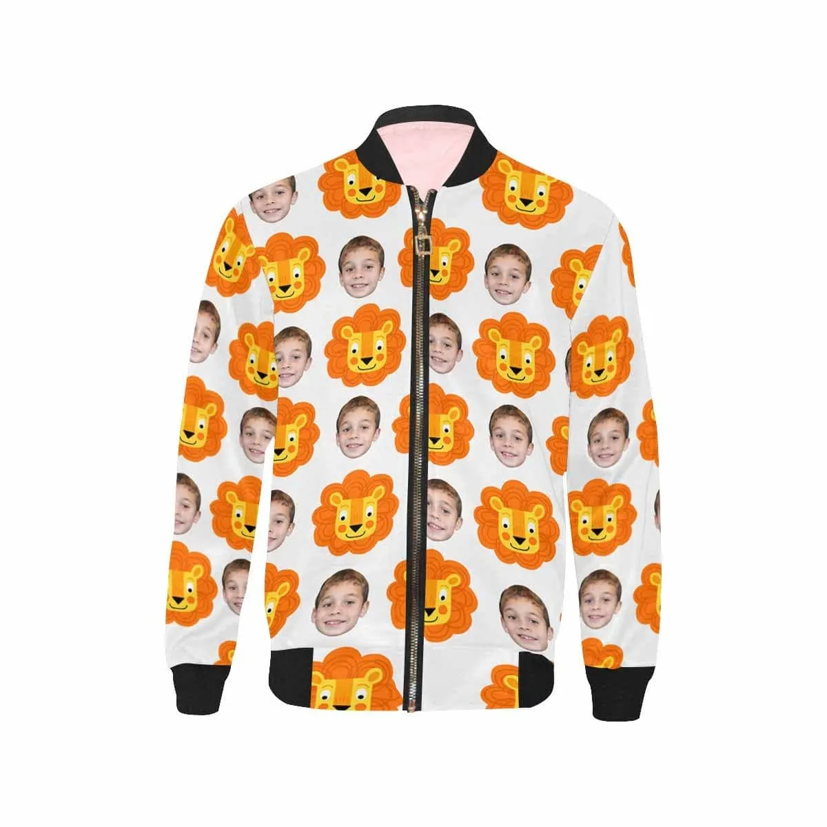 Custom Face Cartoon Lion Kid's All Over Print Bomber Jacket