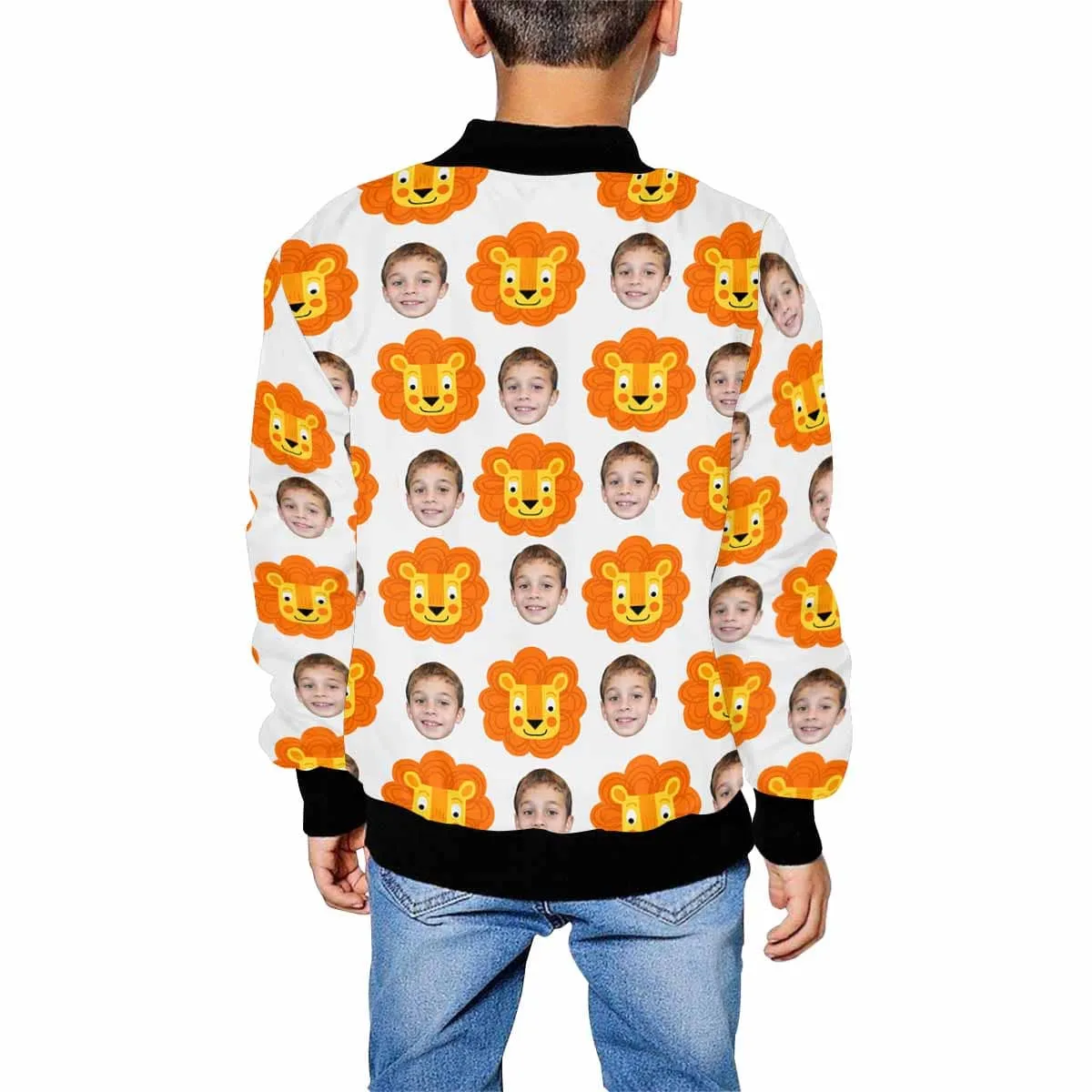 Custom Face Cartoon Lion Kid's All Over Print Bomber Jacket