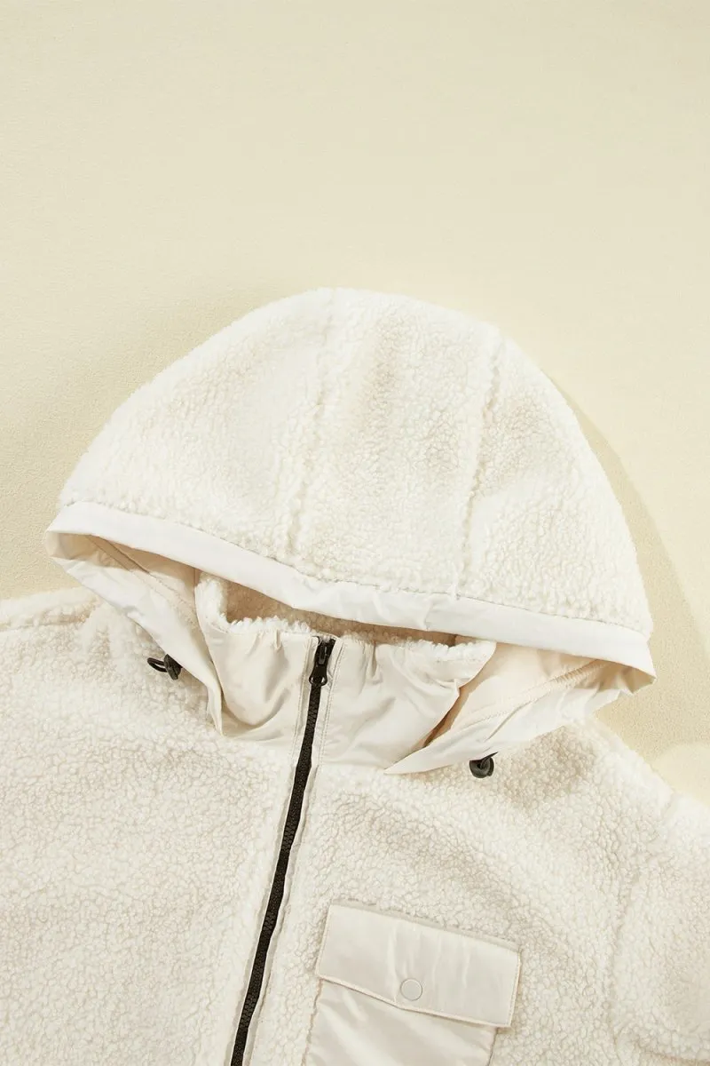 Drawstring Zip Up Sherpa Jacket with Removable Hood