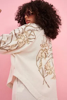 Embroidered Back And Sleeve Oversized Kimono Jacket