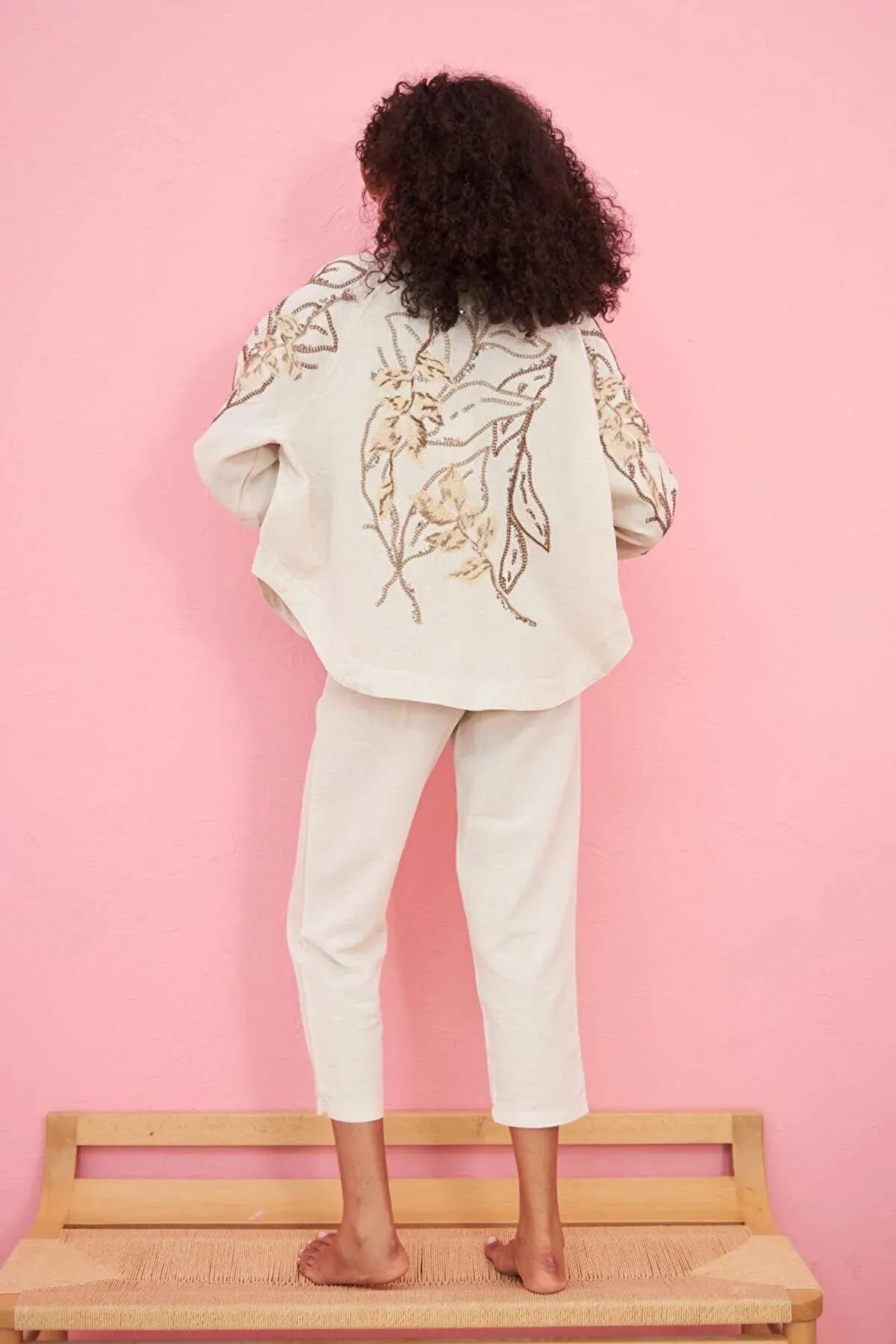 Embroidered Back And Sleeve Oversized Kimono Jacket