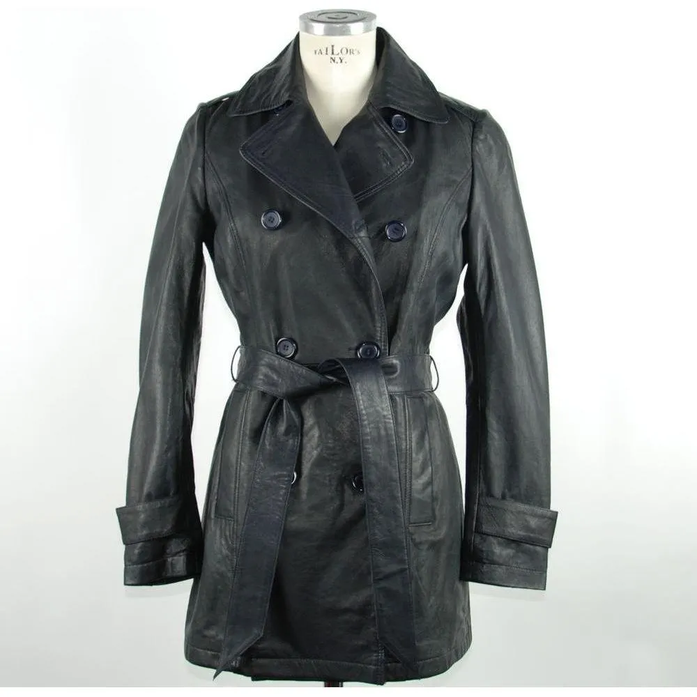 Emilio Romanelli Blue Leather Women's Trench Coat