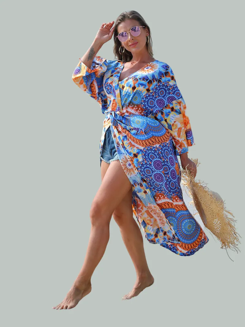 Enlighten Me Women's Blue Polyester Kimono Jacket