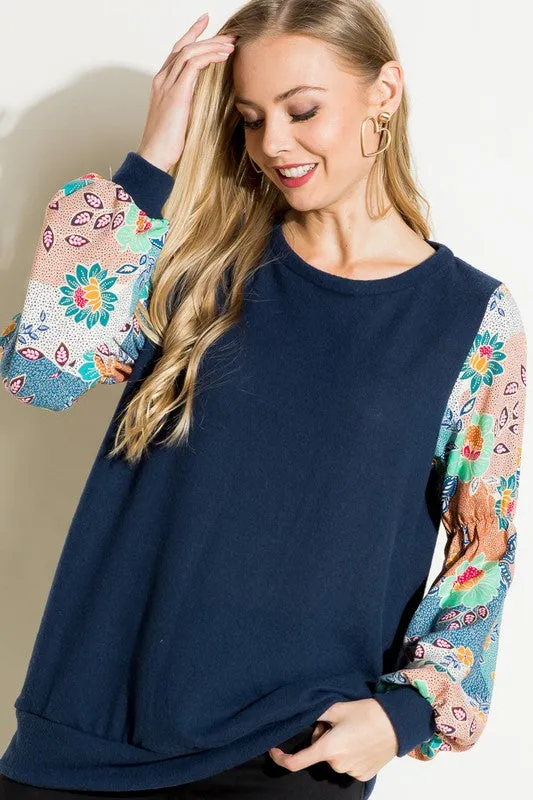 Floral Woven Bubble Puff Sleeve Top