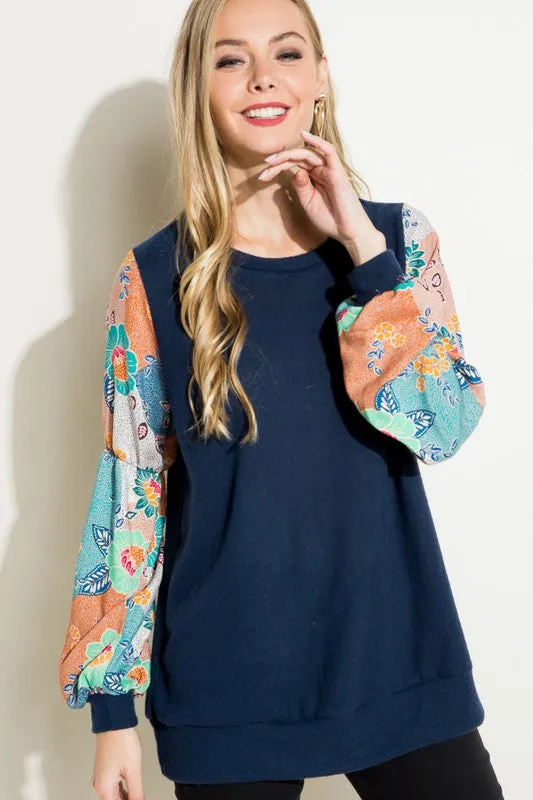 Floral Woven Bubble Puff Sleeve Top