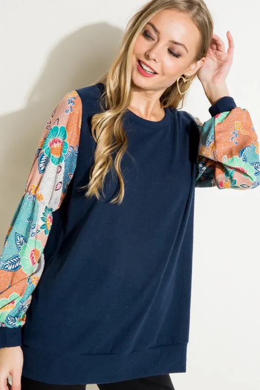 Floral Woven Bubble Puff Sleeve Top