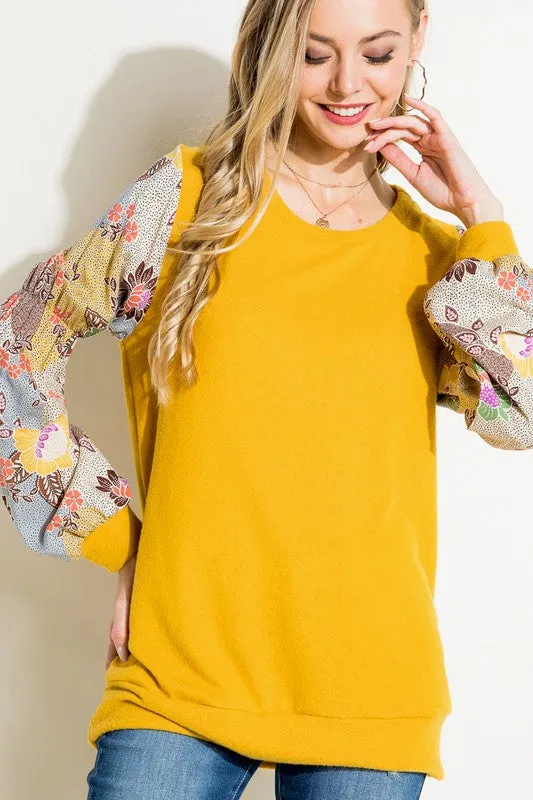 Floral Woven Bubble Puff Sleeve Top