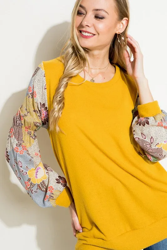 Floral Woven Bubble Puff Sleeve Top