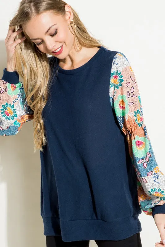 Floral Woven Bubble Puff Sleeve Top