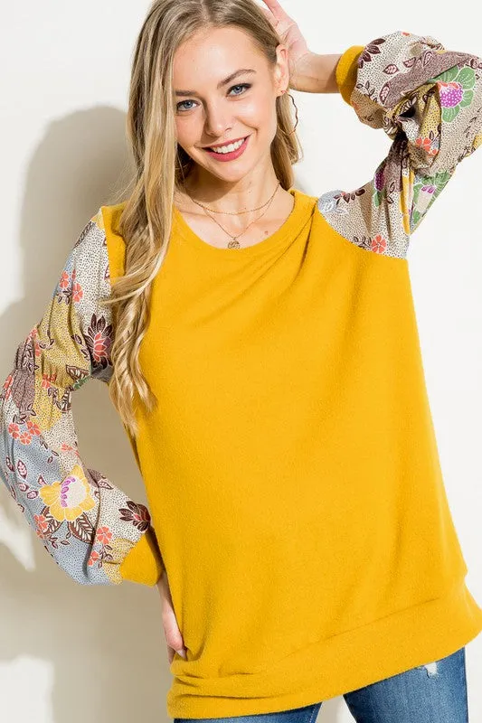 Floral Woven Bubble Puff Sleeve Top