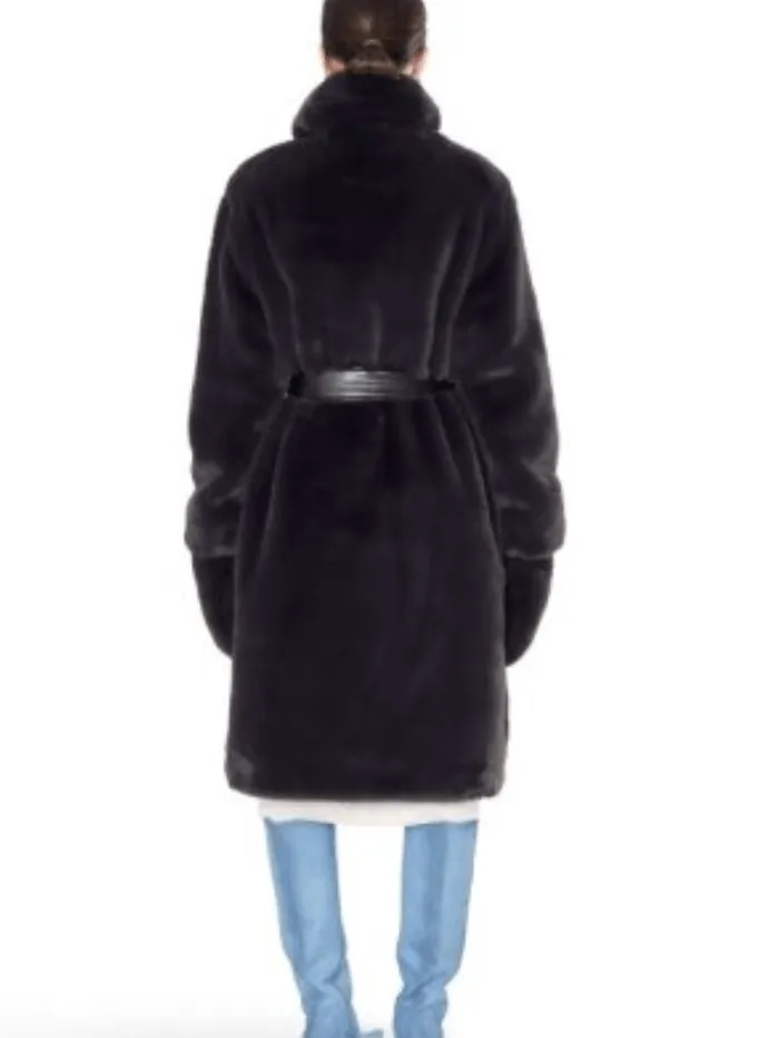 Freed Lily Long Faux Fur Coat in Coal Black