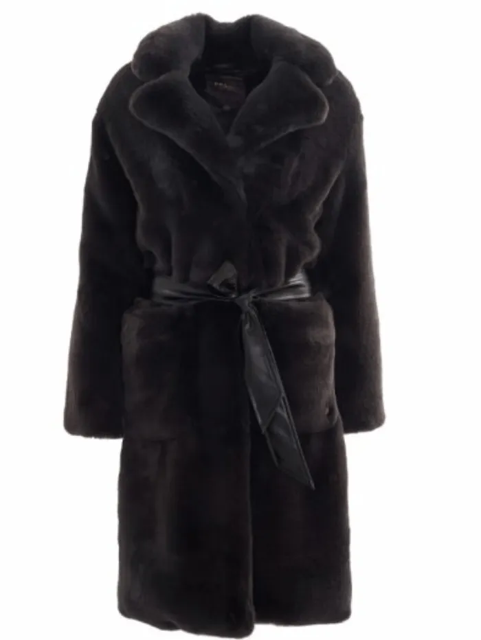 Freed Lily Long Faux Fur Coat in Coal Black