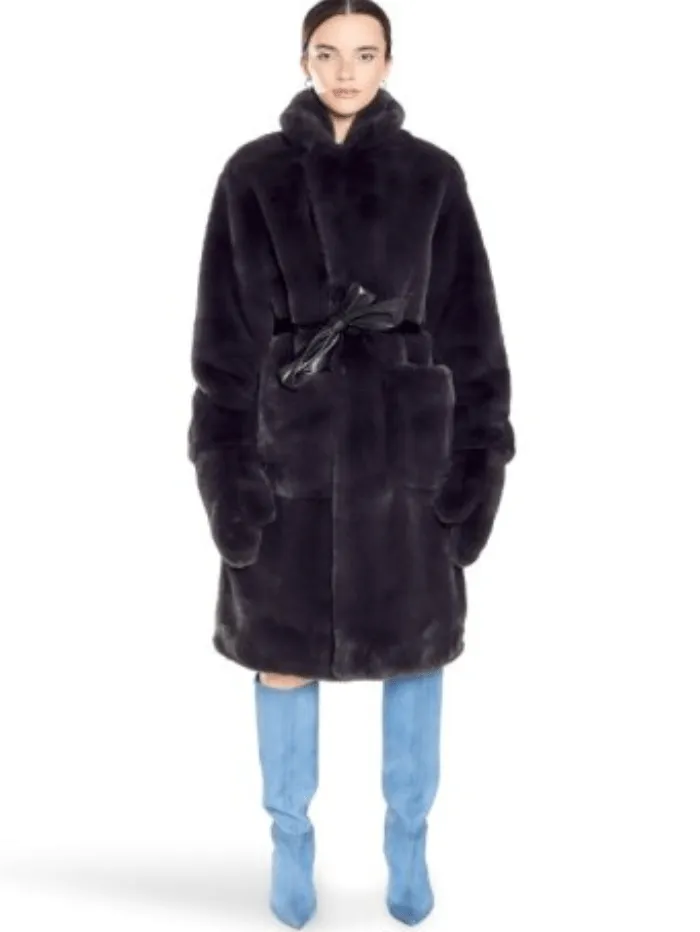 Freed Lily Long Faux Fur Coat in Coal Black