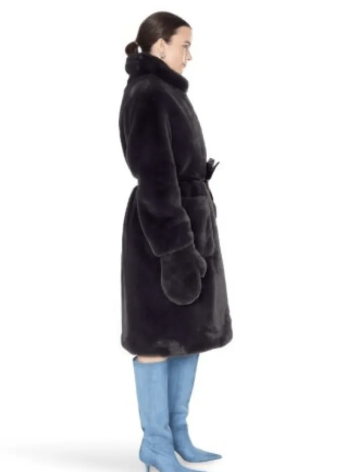 Freed Lily Long Faux Fur Coat in Coal Black