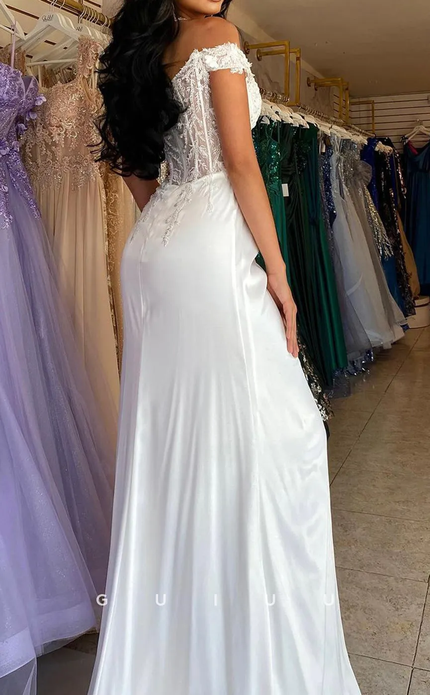 G2950 - Chic & Modern Off-Shoulder Lcae Sheer Long Formal Prom Dress