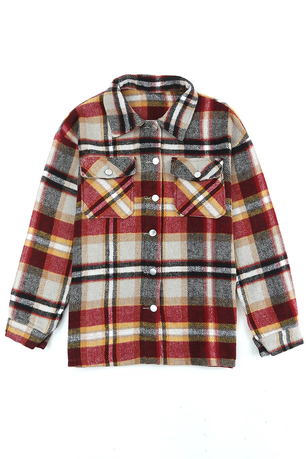 Geometric Plaid Print Pocketed Shirt