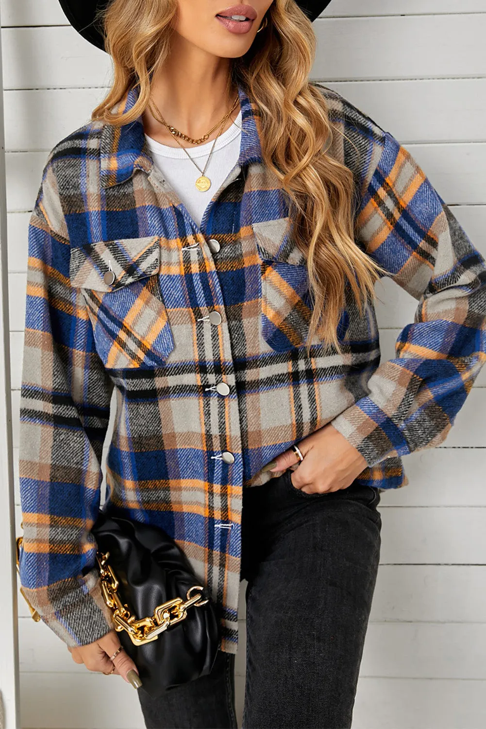 Geometric Plaid Print Pocketed Shirt