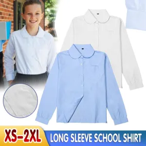 Girls Peter Pan Collar Long Sleeve School Shirts